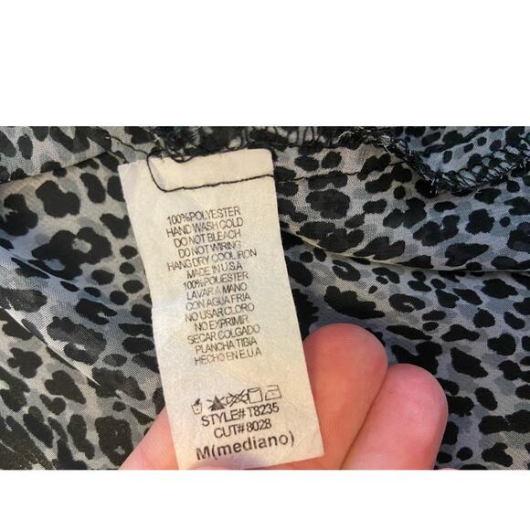 Paisley and Ivy Animal Print Top Womens M Cinched Waist Cuff Chiffon 3/4 Sleeve - Picture 6 of 10